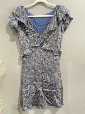 Free People Midnight Cowboy Blue Floral Ruffle Mini Dress (6) - NWT